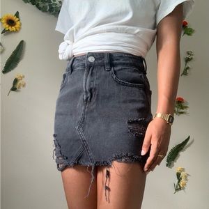 Pacsun High-Waist Distressed Black Denim Skirt